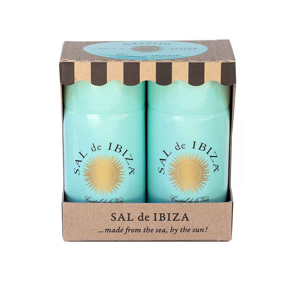 Pack Regalo Saleros de Cerámica - Sal de Ibiza y Pimienta Negra